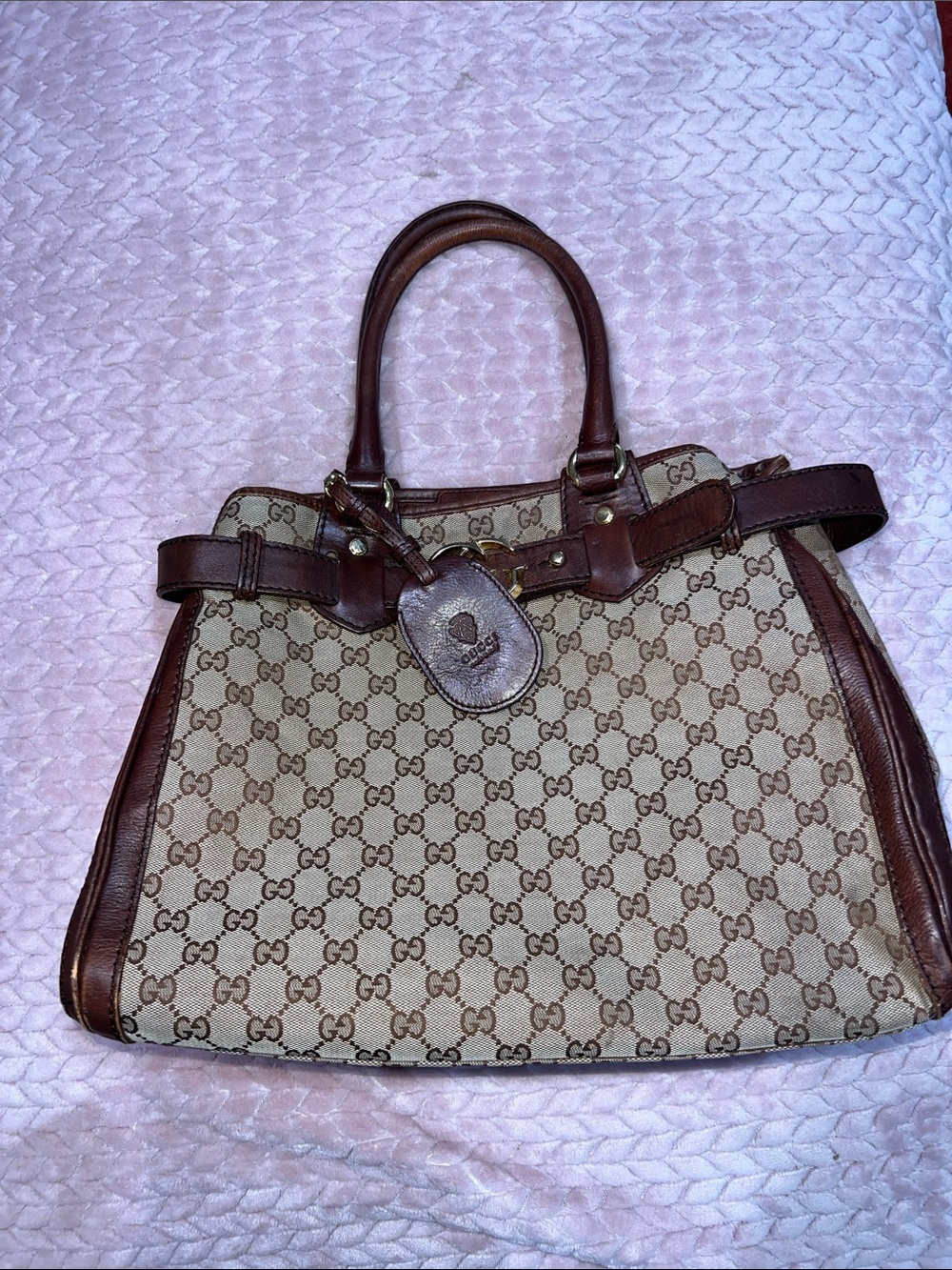 Gucci Brown GG Canvas Top-Handle Satchel with Gold Hardware - Picture 3 of 17